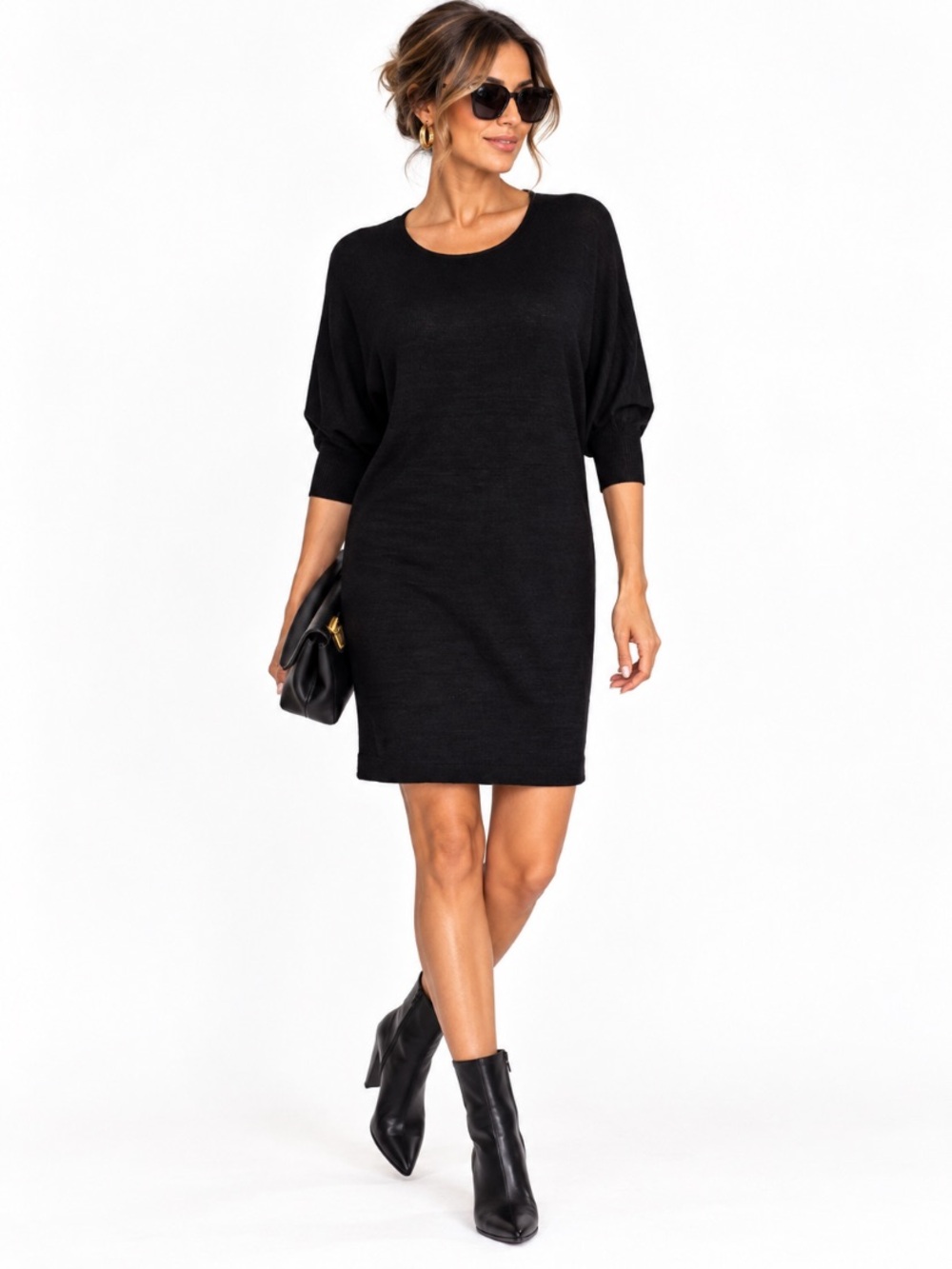 Wilfred Free Black Classic Old Money 3/4 Sleeve Pockets Knit Mini Dress Size XS